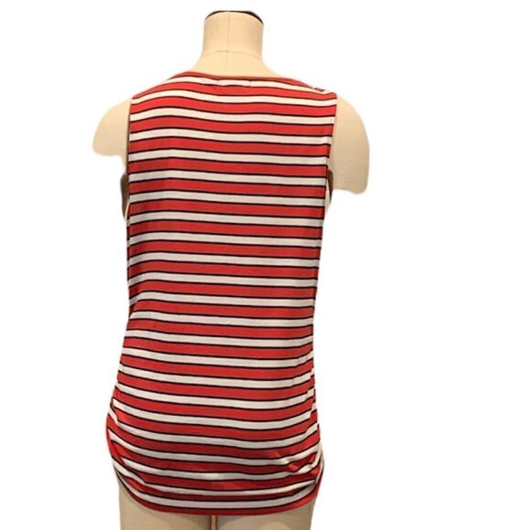 Chaps Tank Top Striped Adjustable Ruched Hem L Red White Black 167G - Picture 7 of 10